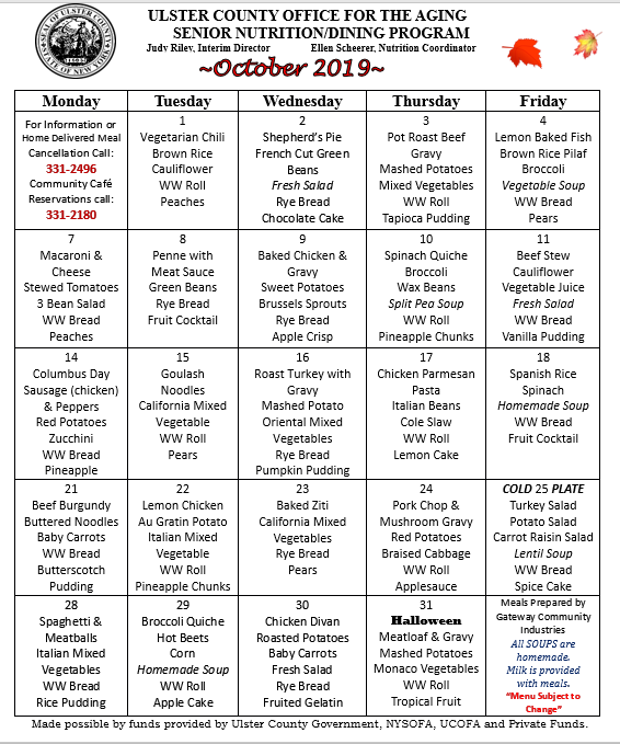 Monthly Menu for Community Cafe's | Ulster County