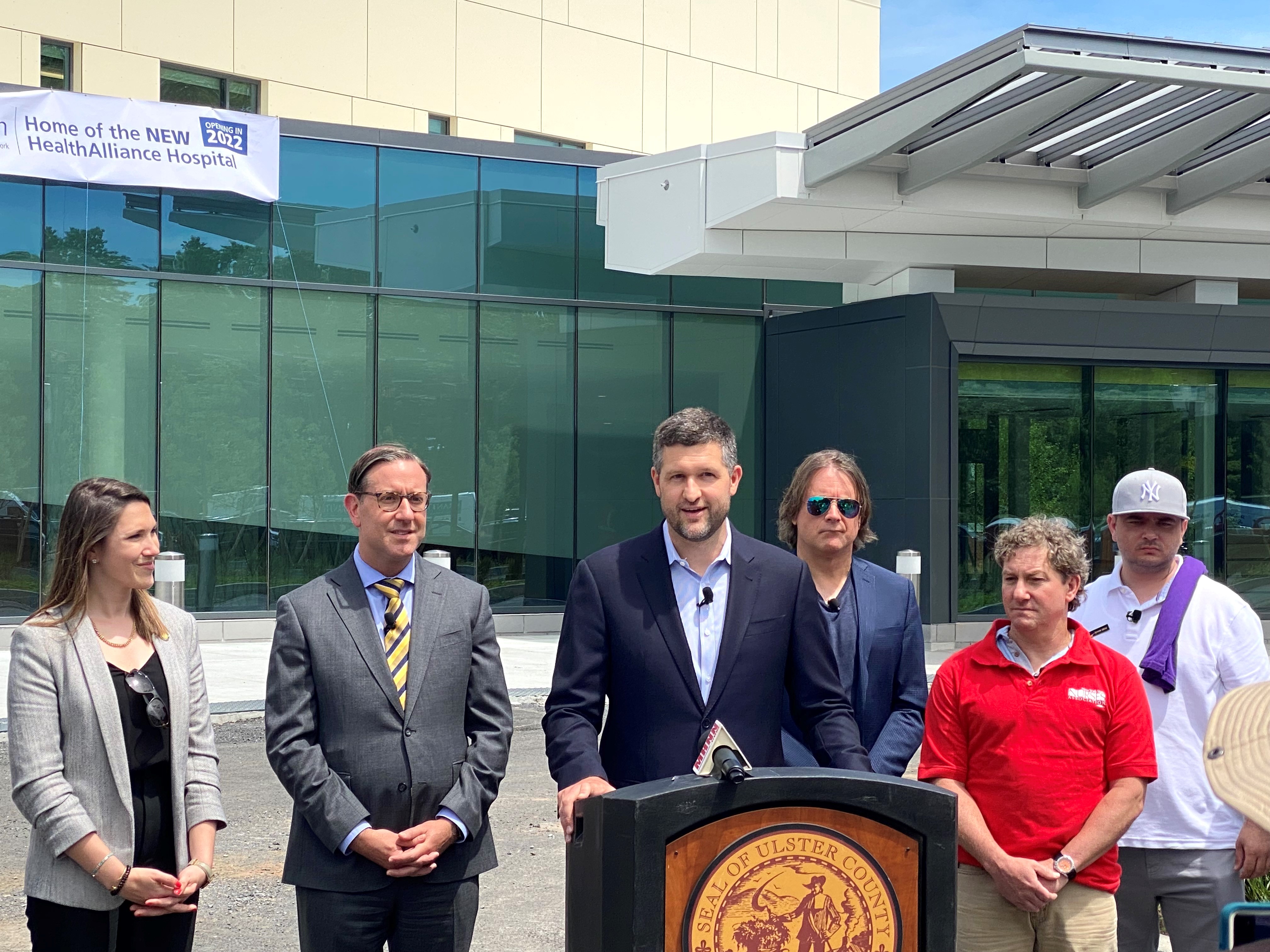 (left to right): Senator Michelle Hinchey, WMCHealth Executive Vice President & Chief Strategy Officer Josh Ratner, Ulster County Executive Pat Ryan, 1199SEIU Executive Vice President Greg Speller, Ezra Maurer, a Representative of the New York State Nurses Association, Gabriel Valdez of 1199SEIU