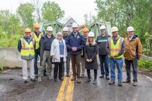 Town of Gardiner Supervisor Marybeth Majestic, Ulster County Executive Pat Ryan, Legislature Chair Tracey Bartels and Deputy County Executive Marc Rider with contractors, DPW, and Gardiner residents at the McKinstry Bridge